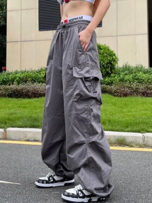 กางเกง Y2K ร่มสำหรับผู้หญิง,กางเกงกระเป๋าขนส่ง Streetwear ขนาดใหญ่กว่าตัวฮิปปี้สไตล์ฮาราจูกุกางเกงขายาวกว้างสไตล์สาวๆ