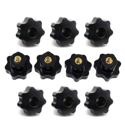 10PCS M6 Female Knob Screws M6 x 32mm Female Threaded Star Head Clamping Knob Grip Black