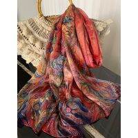 Hot sell Gorgeous pattern twill chiffon scarves female ins wind design feeling silky good build mulberry silk scarf shawl tide