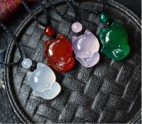 Natural Agate Chalcedony FOX Pendant Necklace Jewellery Fashion Accessories Hand-Carved Man Luck Amulet Gifts Sweater Chain