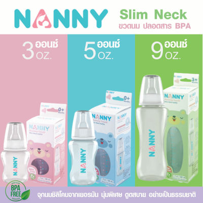 NANNY แนนนี่ ขวดนมรุ่น Slim Neck จุกนมมีระบบวาล์ว  (ขวดPPปลอดสาร BPA)ในชุดประกอบด้วยขวดนม+ฝาครอบปิดจุกนม+จุกนม(พร้อมใช้)