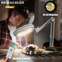 NEWACALOX Remote Control 5X Illuminated Magnifier with 72Pcs LED Lights Reading Desk Lamp for Office Home Work Lighting Tools