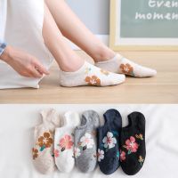 Ins Women Boat Socks Thin Floral Short Mouth Cotton Socks