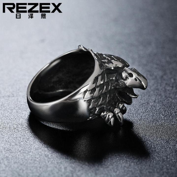 rezex-เครื่องประดับรูปนกอินทรีเรโทรแหวนไททาเนียมผู้ชาย