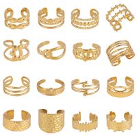 Gold Color Wide Ring Trendy Stainless Steel Rings Chain Ring For Women Punk Round Geometric Open Finger Rings Jewelry Gift