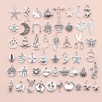 50PCS Mix Silver Plated Small Charms for Women 39;s Pendant Necklace DIY Jewelry Making Bracelet Accessories