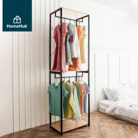 HomeHuk ราวตากผ้า ตู้เสื้อผ้าไม้ สไตล์มินิมอล Walk-in Closet 60x40x212cm ตู้เสื้อผ้า ราวแขวนผ้า ราวแขวนเสื้อ ราวตากผ้าเหล็ก ราวตากผ้ามินิมอล ราวแขวนผ้ามินิมอล ราวแขวนเสื้อผ้า ชั้นวางเสื้อผ้า ลาวตากผ้า ชั้นวาง ชั้นวางของ Steel Frame Wooden Clothes Rack 2T