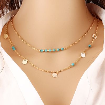 Nature Stone Multi Layer Necklace Gold Color Charming Spangle Collar Necklaces for Women Green Stone Neckless Women Jewelry Adhesives Tape