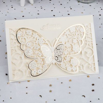 50pcs Butterfly Hollow Laser Cut Wedding Invitation Cards Flora Greeting Cards Personalized Wedding Decoration Party Supplies