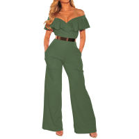 y Off Shoulder Ruffles Solid Slash Neck Casual Slim Jumpsuit Women Summer 2021 Combinaison Femme Monos Mujer Overalls JK1234