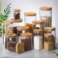 【LZ】▫✤  Frascos Quadrados De Vidro Transparente com Selado E Tampa Garrafas De Armazenamento De Café Feijão Doce Latas De Bambu Caixas De Chá Lanche Novo