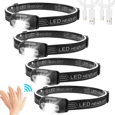 hot！【DT】 Headlamp USB Rechargeable Waving Inductive Sensor Headlight Flashlight Outdoor Camping Torch Lamp
