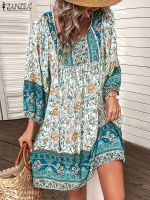 【CW】☜☋☽  ZANZEA V-Neck Short Sleeve Floral Printed Sundress Loose Beach Robe