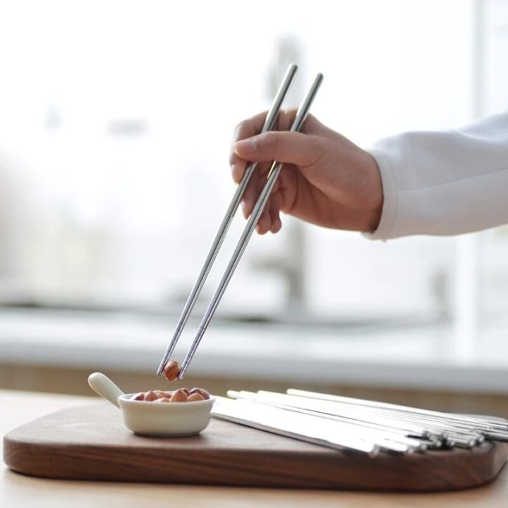 โต๊ะอาหารห้องครัวภายในบ้านแท่งอาหารตะเกียบซูชิจีนกันลื่นตะเกียบ1-4เหล็กกล้าไร้สนิมคู่