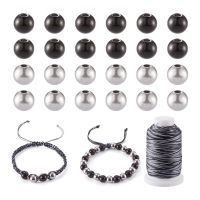 40Pcs Stainless Steel Round Beads with 0.5mm Waxed Polyester Cord DIY Beaded Bracelet Jewelry Making Kit