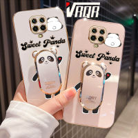 VRQR สำหรับ Xiaomi Redmi 9 9 Prime Poco M2 Note 8 Pro 6DStraight ขอบชุบที่บังน้ำแข็งแพนด้ายืนรูปแบบเคสโทรศัพท์คุณภาพสูงหรูหรานุ่ม