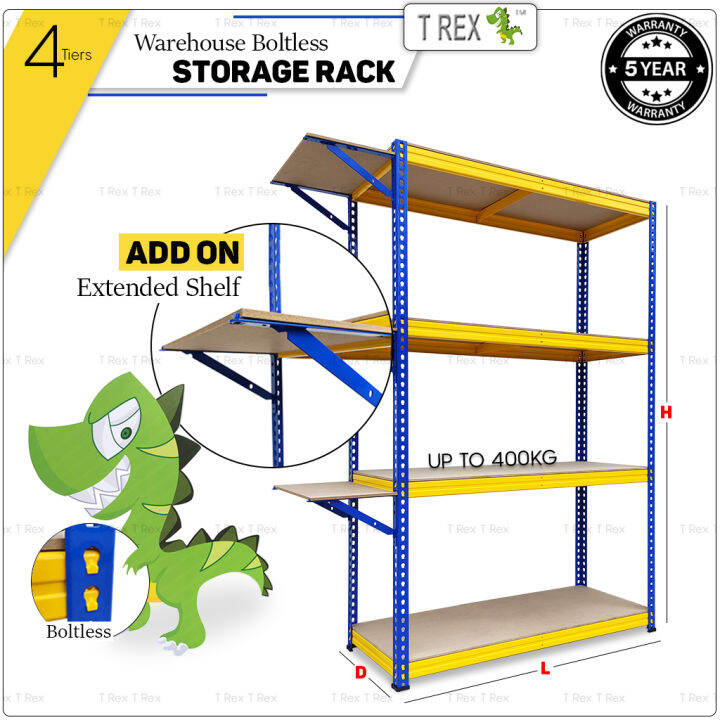 T Rex 4 Tier Warehouse Boltless Rack / Home Storage Rack / Boltless