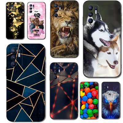 Mobile Case For OPPO RENO 6 4G Case Back Phone Cover Protective Soft Silicone Black Tpu Cat Tiger