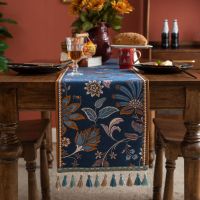 Luxurious Jacquard Flower Printing Table Runners for Dining Table Decoration Home Tea Coffee Table Runner Table Cover TV Cabinet Bed Runner Tassel Table Runner Home Textile Decor Length 140-300cm