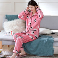 Women Thicken Warm Soft Pajamas Sets Pink Red Fashion Pajamas Long Sleeve Flannel Pyjamas Sets