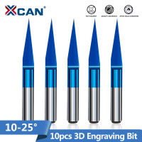 XCAN ดอกกัด PCB 3D 3.175 10ชิ้น,ดอกเราเตอร์ CNC 10/15/20/25องศาเคลือบสีน้ำเงินทังสเตนคาร์ไบด์ V รูปร่าง