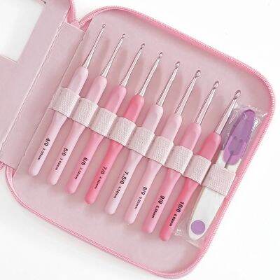 【YF】 9pcs/set Handle Pink Crochet Hook Set Aluminum 1.0-10mm Knitting Needles Weave Craft Yarn Medium Roving Sewing Tools kit