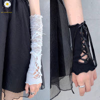 Lolita Jk ถุงมือลูกไม้สีดำกอธิคยืดหยุ่นตาข่ายพังก์ DIY แขนกันแดดสำหรับเด็กผู้หญิงอุปกรณ์เสื้อผ้าคอสเพลย์