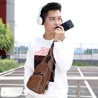 กระเป๋าคาดหน้าอกชาร์จสาย USB แบบแฟชั่น2021ฤดูใบไม้ร่วงกระเป๋าผู้ชายทำจาก PU เป้สะพายคอมพิวเตอร์เดียวสำหรับกีฬากลางแจ้ง