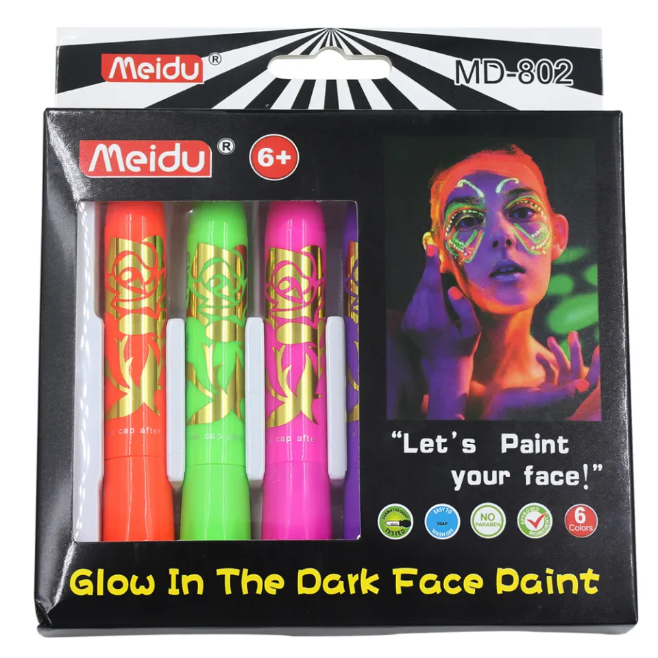 6pcs Halloween Glow pop In Dark Face Black Light Paint Uv Neon