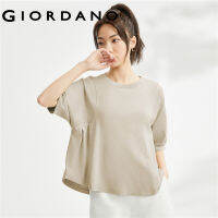 GIORDANO Women T-Shirts Pleated Puff Short Sleeve Summer Tee 100% Cotton Crewneck Solid Color Simple Casual Tshirts 13323308