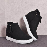 Women Wedges Sneakers Vulcanized Shoes Autumn New Woman Fashion Zip Flat Internal Increase Casual Single Shoes Zapatos De Mujer