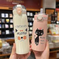 350Ml/500Ml Cartoon Cat Stainless Steel Vacuum Flask With Straw Portable Kids Thermos Mug Travel Thermal Water Bottle Tumbler