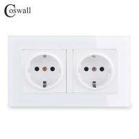 [HOT GELLXKOWOIGHIO 527] COSWALL ผนังแผงกระจก Power Socket Grounded EU รัสเซียสเปน Double Outlet เด็กป้องกันล็อค146X86มม. C1 Series