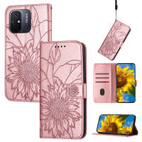 เคส12C Xiaomi Redmi แบบฝาพับหนัง PU สุดหรูเคสโทรศัพท์ดีไซน์ลายดอกทานตะวันแบบตั้งกระเป๋าเงินมีช่องเสียบบัตรเคสกันกระแทกฝาหลังป้องกันแม่เหล็ก