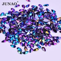 JUNAO 8x13mm 9x18mm Black AB Teardrop Acrylic Rhinestones Glue on Flatback Strass Crystal Diamonds Non Sewing Decorative Stones