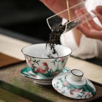 Jingdezhen Gaiwan Multicolor nch Bird Tureen Ceramic Cup with Lid Cover Saucer Kit Tea Bowl Drinkware Decor Craft Gift teaset