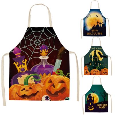 【CW】 1 Pcs Pumpkin Witch Horror Happy Aprons for Woman Man Baking Cleaning Cotton Apron