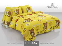 FOUNTAIN ผ้าปูที่นอน 3.5 5 6 ฟุต ลายลิขสิทธิ์แท้  Rilakkuma ริลัคคุมะ การ์ตูนญี่ปุ่น รหัสสินค้า FTC047 สีเหลือง ไม่รวมนวม ผ้าปูที่นอนสูง 13 นิ้ว