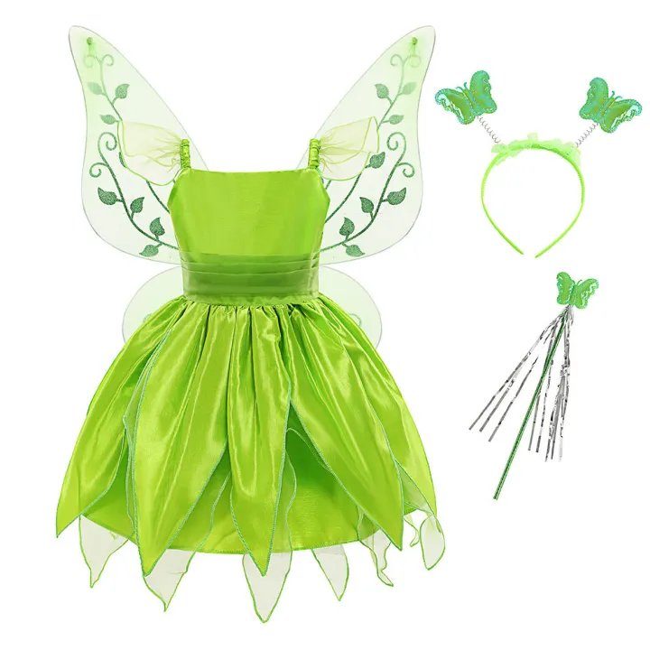Girls Green Tinkerbell Fancy Dress Kids Fairy Princess Cosplay Carnival ...