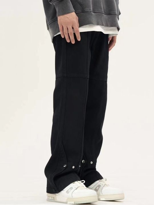 n-กางเกงยีนส์แนวสตรีทกางเกงยีนส์ขาสั้นสำหรับผู้ชาย-กางเกงยีนส์สีขาวทรงตรงทรงหลวม-y2k-กางเกงยีนส์สีดำสวย