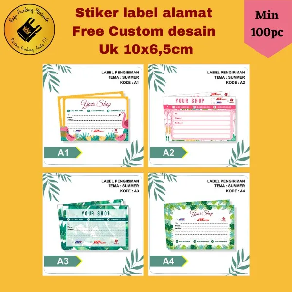 FREE DESAIN!! Stiker label alamat pengiriman online shop Uk 10x6,5cm