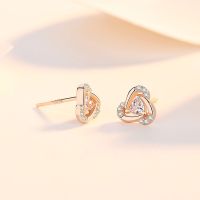 [COD] wheel silver earrings niche design high-end zircon plated rose gold clover