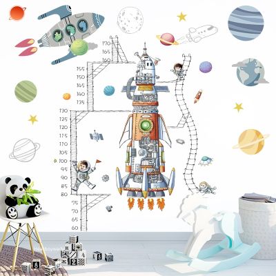 ELEGANT 21รูปแบบ Space Rocket สติ๊กเกอร์ติดผนังสำหรับเด็ก Kids Room Wall Decor การ์ตูนนักบินอวกาศที่ถอดออกได้ PVC Decals สำหรับตกแต่งบ้าน