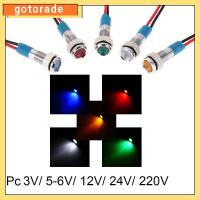 GOTORADE 1Pc รถยนต์ รถบรรทุก เรือ แดง เหลือง น้ำเงิน เขียว ขาว ด้วยลวด 3V 5V 6V 9V 12V 24V 220V ไฟสัญญาณ 6mm ไฟแสดงสถานะโลหะ LED