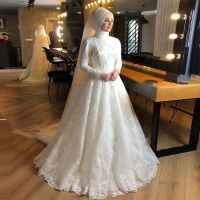 ชุด Muslim Wedding Dress Long Sleeve Dress Bridal Wedding Long Sleeve White Dignified Elegant Foreign Trade Wedding Dress H999 ชุด แต่งงาน