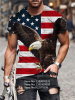 2023 NewMen S Animal Eagle 3D พิมพ์ T เสื้อ O คอสั้นแขนธงชาติอเมริกันตลกกราฟิก Streetwear ฤดูร้อนหลวมชายเสื้อ Tees