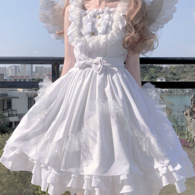 Women Lolita DressSoft White Japanese Angel Jsk Lolita Dress Vintage Girls Kawaii Gothic Star Lace Fairy Wedding Dress