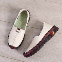 HOT★แฟชั่นสตรีฤดูใบไม้ร่วง Loafers Flats สุภาพสตรีเย็บรองเท้าผ้าใบของผู้หญิง Mom Cozy รองเท้าแตะ Beige