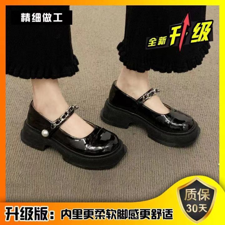 mary-jane-รองเท้าผู้หญิงพื้นหนาผู้หญิง-jk22-ใหม่ฤดูใบไม้ร่วงแฟชั่นย้อนยุคมุก-velcro-รองเท้าหนังกันลื่น