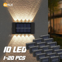 โคมไฟติดผนังหลอดไฟพลังงานแสงอาทิตย์กลางแจ้ง LED 10ดวง IP65กลางแจ้งกันน้ำขึ้นลงได้อุปกรณ์ตกแต่งสนามระเบียงในสวนบ้าน1 ~ 20ชิ้น